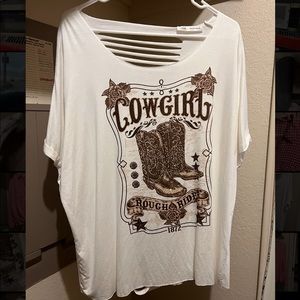 Voice of California/Vocal Cowgirl Rhinestone Laser Cut Back XL Shirt.
